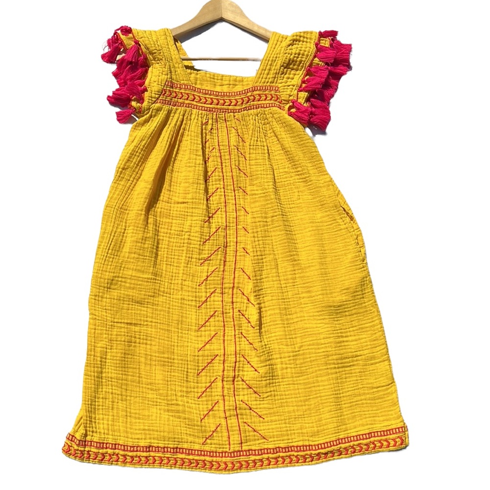 Mer St. Barth Serena Embroidered Yellow‎ and Hot Pink Tassel Dress Ladies